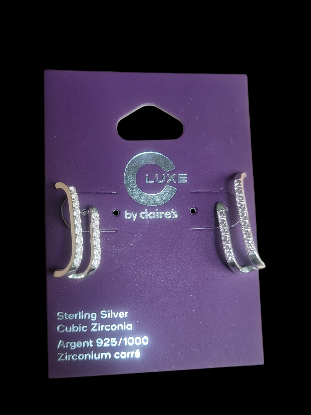 Claire's Sterling Silver Cubic Zirconia Hoop Earrings - Silver
